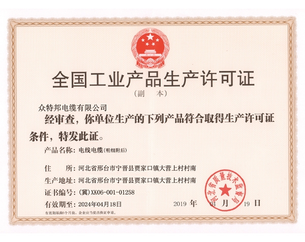 全国工业产品生产许可证副本
