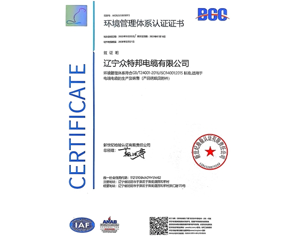 环境管理体系认证证书